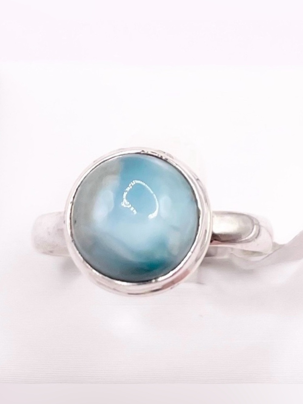 Size 9 Sterling Silver Blue Larimar Cabochon Ring